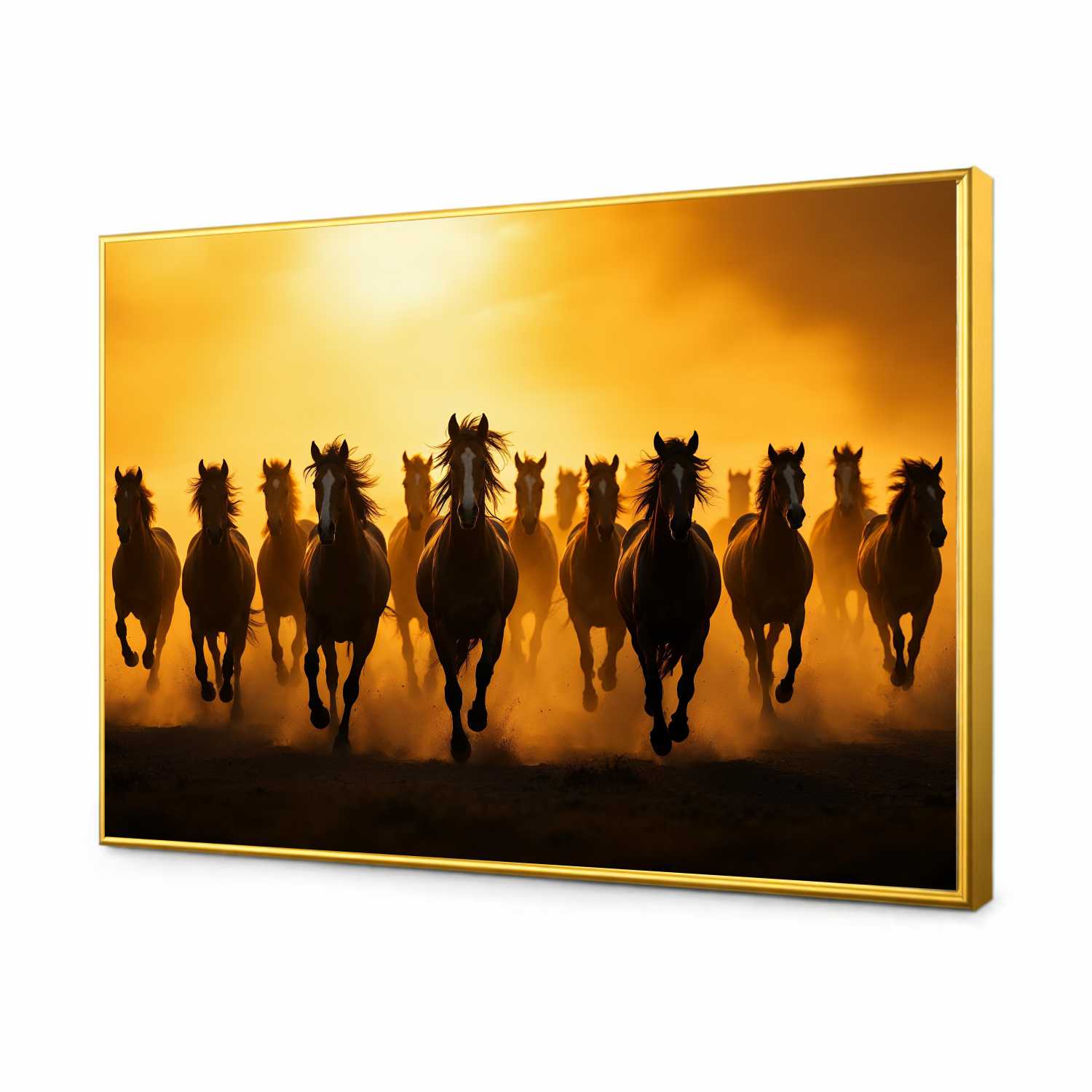 Quadro Decorativo Manada de Cavalos Correndo ao Por do Sol Quadro Decorativo Manada de Cavalos Correndo ao Por do Sol